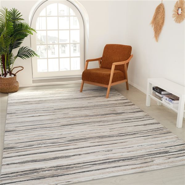 Tapis décoratif d'intérieur Atlas de Rug Branch 5 x 7 pi beige gris moderne à motif camouflage abstrait