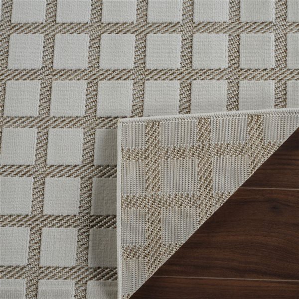 Tapis d'entrée int./ext. Maise de Rug Branch 3 x 5 pi crème beige moderne motif carreauté