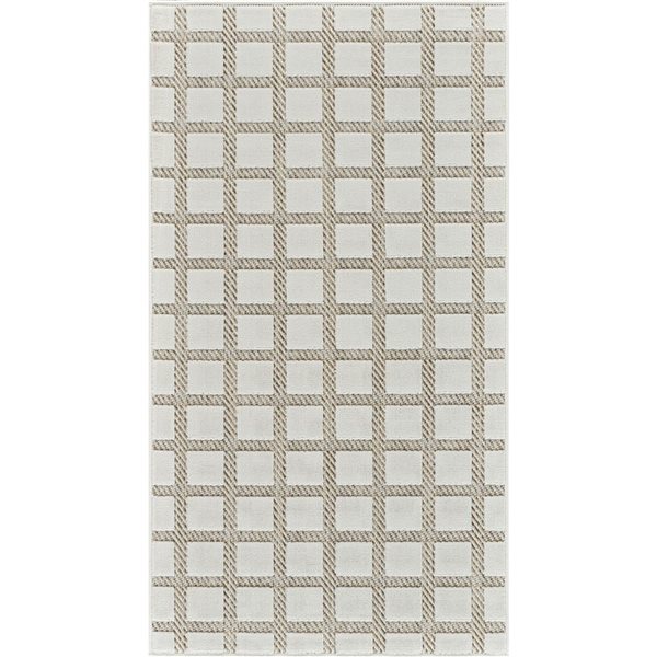 Tapis d'entrée int./ext. Maise de Rug Branch 3 x 5 pi crème beige moderne motif carreauté