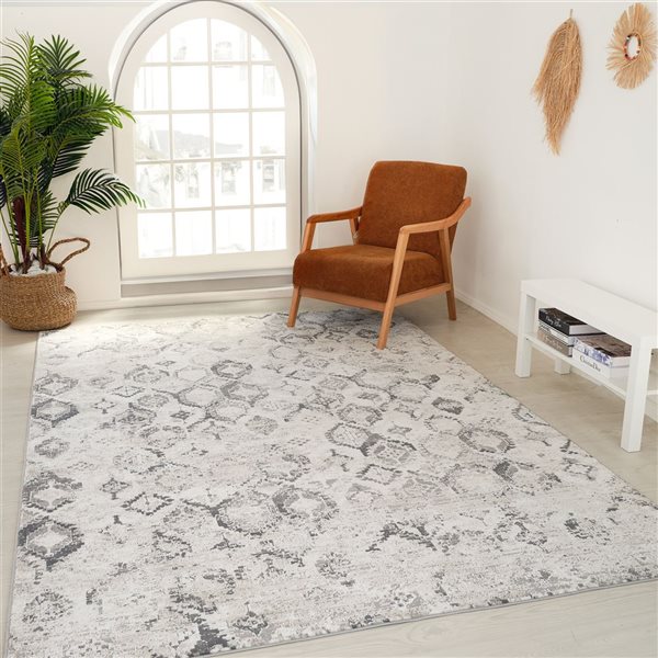 Tapis décoratif d'intérieur Atlas de Rug Branch 8 x 10 pi gris beige moderne à motif géométrique