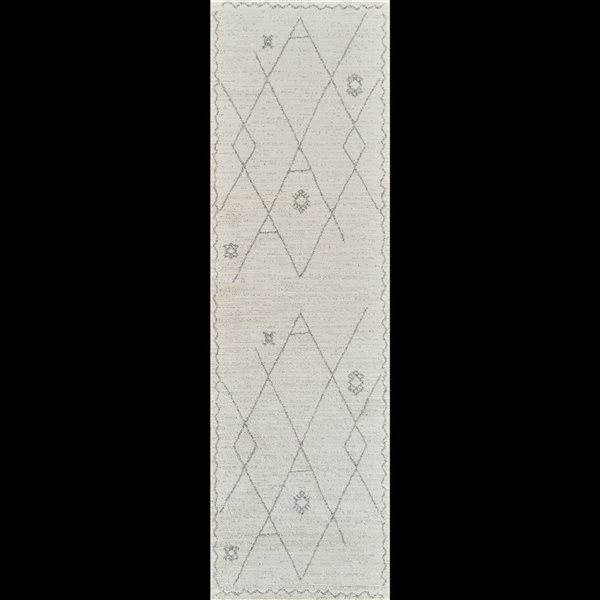 Tapis de couloir d'intérieur Casa de Rug Branch 2 x 8 pi crème beige contemporain abstrait à motif tribal