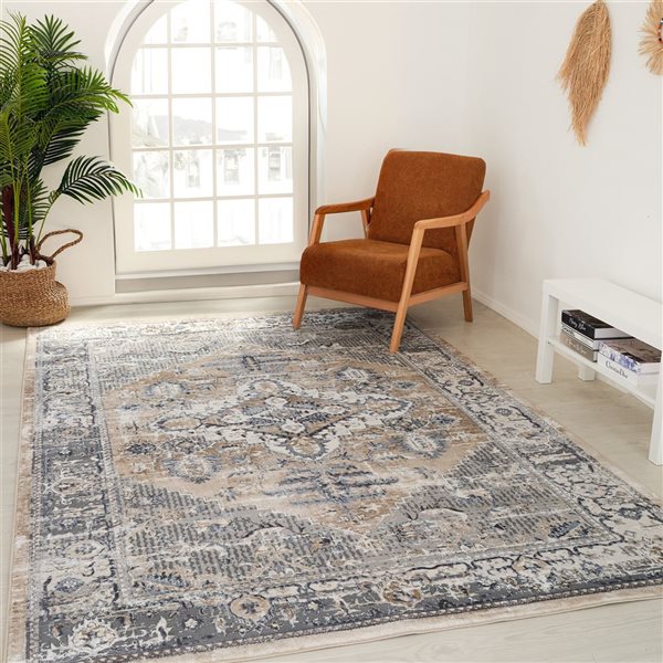 Tapis décoratif d'intérieur Atlas de Rug Branch 6 x 9 pi beige gris de style moderne rétro