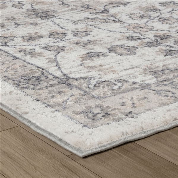 Tapis décoratif d'intérieur Atlas de Rug Branch 4 x 6 pi gris beige moderne classique à motif floral