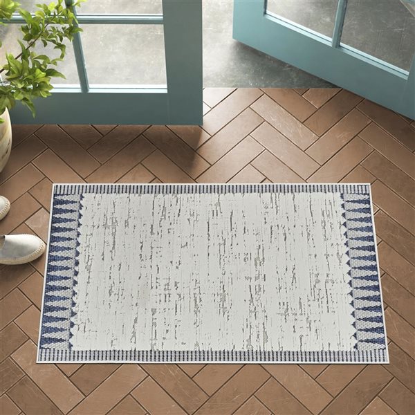 Rug Branch Maise 3 x 5-ft Cream Blue Vintage Abstract Indoor/Outdoor Door Mat