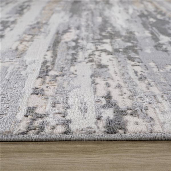 Tapis décoratif d'intérieur Atlas de Rug Branch 5 x 7 pi gris beige abstrait à motif de rayures