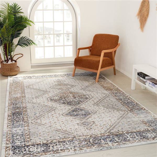 Tapis décoratif d'intérieur Atlas de Rug Branch 8 x 10 pi gris beige moderne de style persan