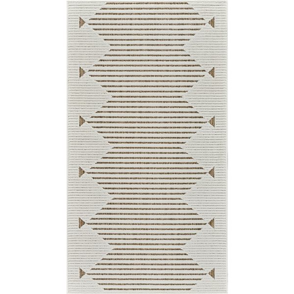 Tapis d'entrée int./ext. Maise de Rug Branch 3 x 5 pi brun beige moderne style bohème à rayures