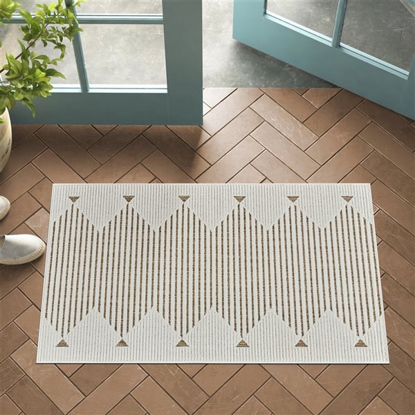 Rug Branch Maise 3 x 5-ft Beige Brown Modern Boho-Style Striped Pattern Indoor/Outdoor Door Mat