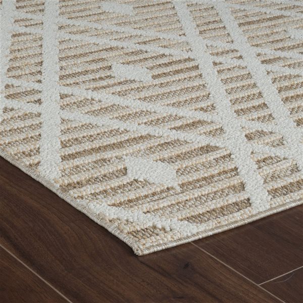 Tapis de couloir int./ext. Hogar de Rug Branch 2 x 8 pi crème brun moderne motif à losanges