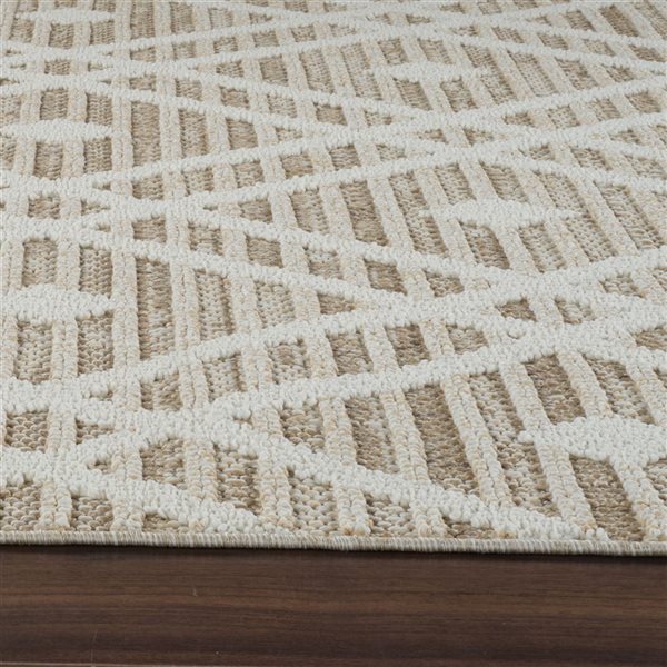 Tapis de couloir int./ext. Hogar de Rug Branch 2 x 8 pi crème brun moderne motif à losanges