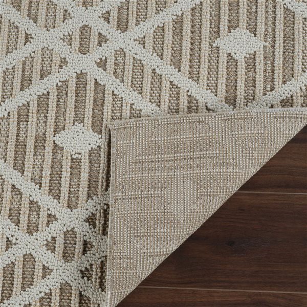 Tapis de couloir int./ext. Hogar de Rug Branch 2 x 8 pi crème brun moderne motif à losanges