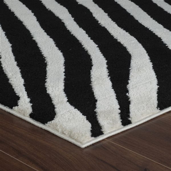 Tapis décoratif d'intérieur Domus de Rug Branch 8 x 10 pi noir crème moderne à motif zébré