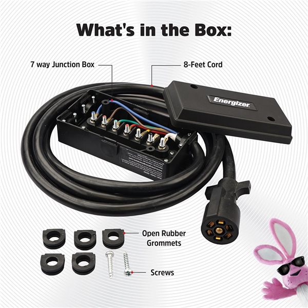 Energizer 7-Way Weatherproof Electrical Trailer Junction Box with 8-ft Inline Trailer Plug