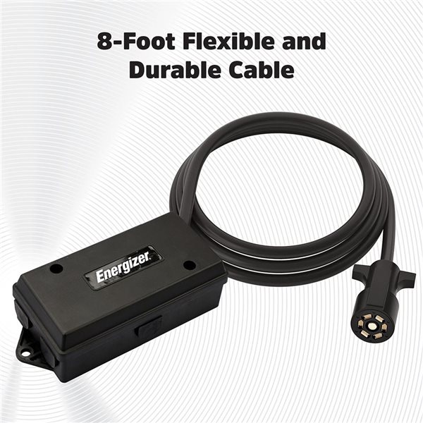 Energizer 7-Way Weatherproof Electrical Trailer Junction Box with 8-ft Inline Trailer Plug