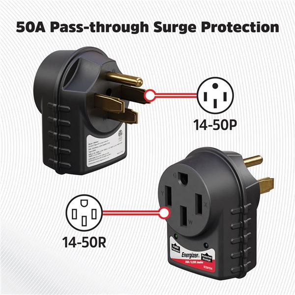 Protection contre les surtensions Energizer 50 A prêt à l'emploi pour véhicules de loisirs et véhicules électriques 14-50