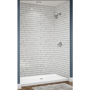 Avora Bath 12x24 Vertical Tile White Acrylic Alcove Shower Walls with Black Grout Lines 60 W x 36-in D x 96-in H