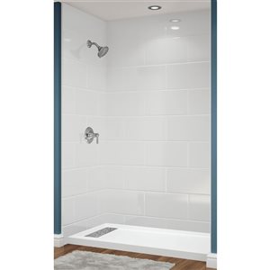 Avora Bath Euro Left Trench Drain 11x20 Tile White Acrylic Alcove Shower System 60 W x 34-in D x 96-in H