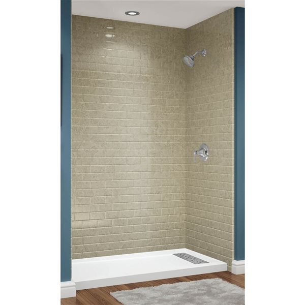 Douche en alcôve acrylique Avora Bath carrelage 11x20 fini grès à drain européen centré 60 l. x 34 p. x 96 po h.