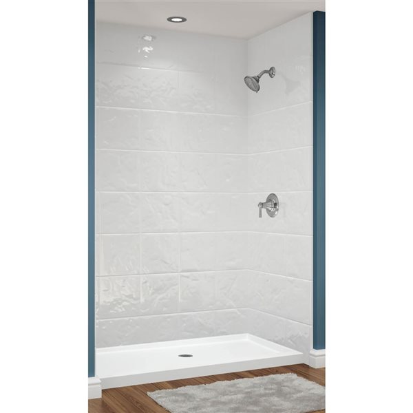 Avora Bath Euro Center Drain 12x12 Tile White Acrylic Alcove Shower System 60 W x 36-in D x 96-in H