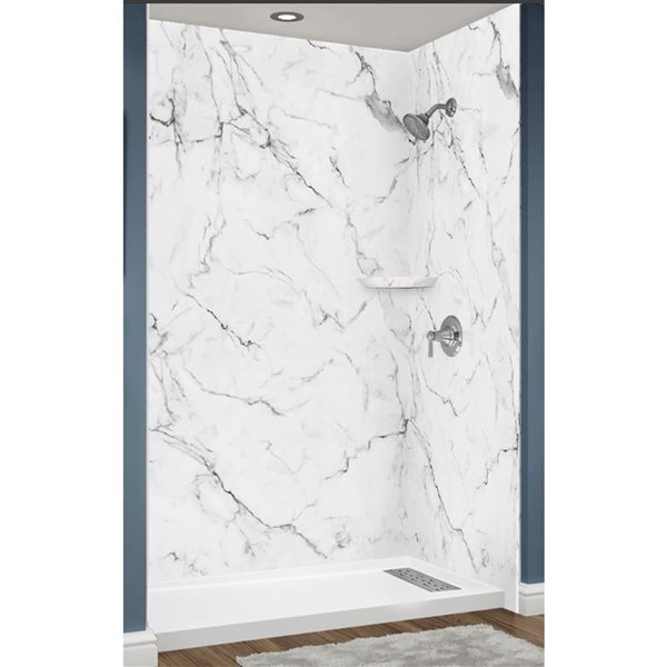 Avora Bath Euro Right Drain Trench Venatino Marble Acrylic Alcove Shower System 60 W x 36-in D x 96-in H