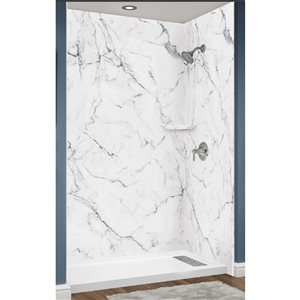 Avora Bath Euro Right Drain Trench Venatino Marble Acrylic Alcove Shower System 60 W x 36-in D x 96-in H