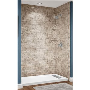 Avora Bath Euro Center Drain Subway Tile Ridgestone Acrylic Alcove Shower System 60 W x 36-in D x 96-in H