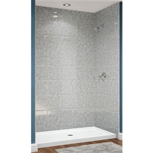 Avora Bath Euro Center Drain 11x20 Tile SilverStone Acrylic Alcove Shower System 60 W x 32-in D x 96-in H