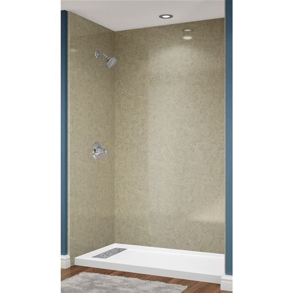 Avora Bath Euro Right Drain Trench Sandstone Acrylic Alcove Shower System 60 W x 36-in D x 96-in H