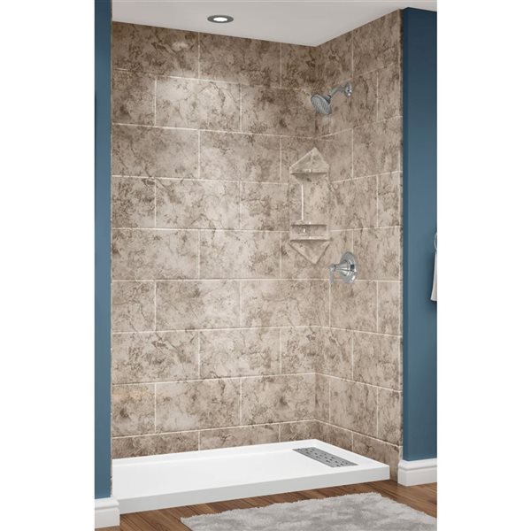 Avora Bath Euro Right Trench Drain 11x20 Tile Ridgestone Acrylic Alcove Shower System 60 W x 36-in D x 96-in H