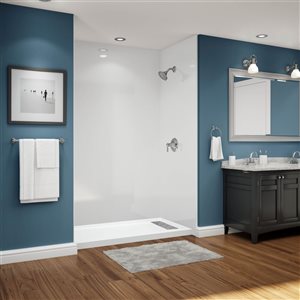Douche en alcôve Avora Bath acrylique blanc à caniveau européen à droite 60 l. x 30 p. x 96 po h.
