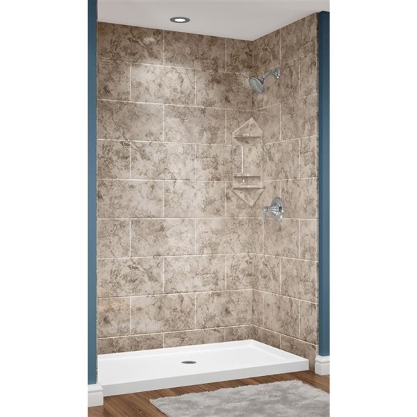 Avora Bath Euro Center Drain 11x20 Tile Ridgestone Acrylic Alcove Shower System 60 W x 30-in D x 96-in H