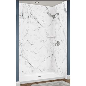 Avora Bath Euro Center Drain Venatino Marble Acrylic Alcove Shower System  60 W x 32-in D x 96-in H