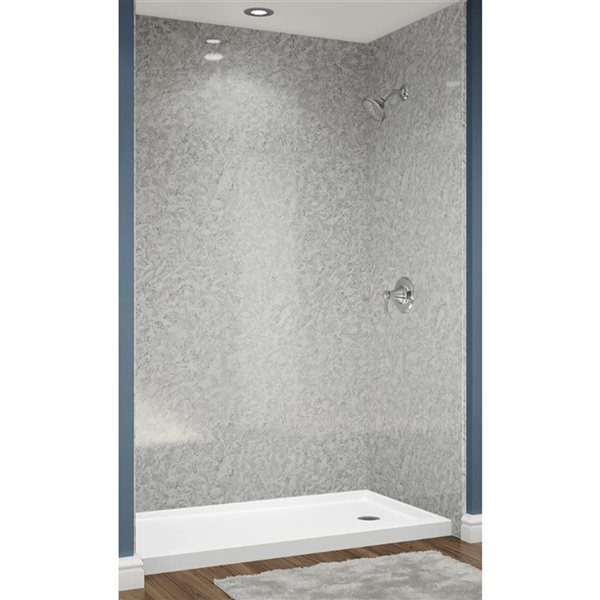 Murs de douche grand format Avora Bath en acrylique fini pierre argentée lisse 66 l. x 40 p. x 105 po h.