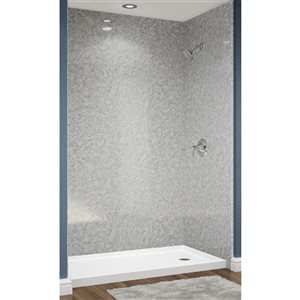 Murs de douche grand format Avora Bath en acrylique fini pierre argentée lisse 66 l. x 40 p. x 105 po h.