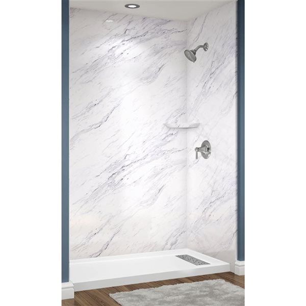 Avora Bath Euro Right Drain Trench Calcutta Marble Acrylic Alcove Shower System 60 W x 32-in D x 96-in H