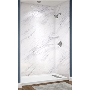 Avora Bath Euro Right Drain Trench Calcutta Marble Acrylic Alcove Shower System 60 W x 34-in D x 96-in H