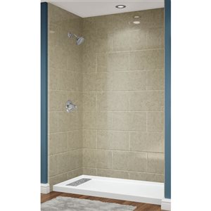 Avora Bath Euro Left Trench Drain 11x20 Tile Sandstone Acrylic Alcove Shower System 60 W x 36-in D x 96-in H