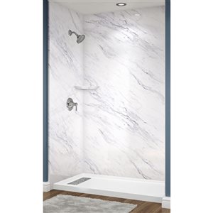 Avora Bath Euro Left Drain Trench Calcutta Marble Acrylic Alcove Shower System 60 W x 36-in D x 96-in H