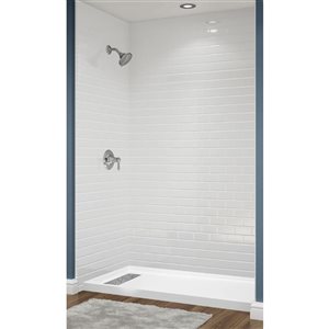 Douche en alcôve acrylique Avora Bath carrelage métro caniveau européen à gauche 60 l. x 34 p. x 96 po h.