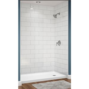 Avora Bath 12x6 Tile White Acrylic Alcove Shower Walls with Silver Grout Lines 60 W x 36-in D x 96-in H