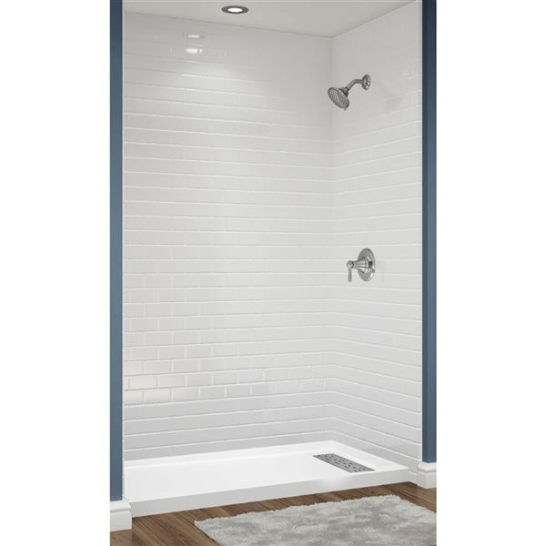 Avora Bath Euro Right Trench Drain Subway Tile Acrylic Alcove Shower System 60 W x 36-in D x 96-in H