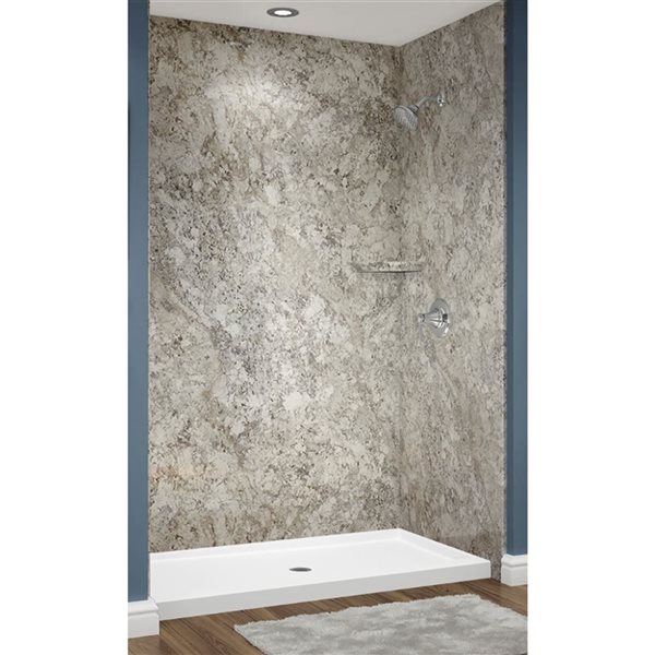 Avora Bath Euro Center Drain Tuscan Marble Acrylic Alcove Shower System 60 W x 32-in D x 96-in H