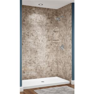 Avora Bath Euro Center Drain 11x20 Tile Ridgestone Acrylic Alcove Shower System 60 W x 34-in D x 96-in H