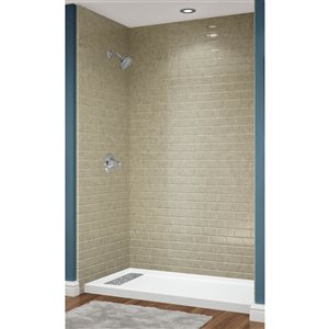 Avora Bath Euro Left Trench Drain Subway Tile Sandstone Acrylic Alcove Shower System 60 W x 36-in D x 96-in H