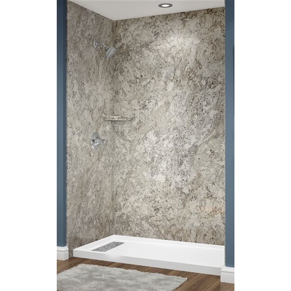 Avora Bath Euro Left Drain Trench Tuscan Marble Acrylic Alcove Shower System 60 W x 32-in D x 96-in H