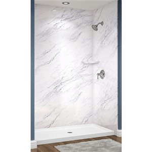 Douche en alcôve Avora Bath acrylique fini marbre Calcutta à drain européen centré 60 l. x 34 p. x 96 po h.