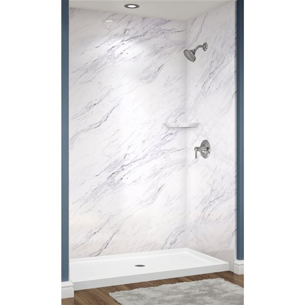 Avora Bath Euro Center Drain Calcutta Marble Acrylic Alcove Shower System 60 W x 34-in D x 96-in H