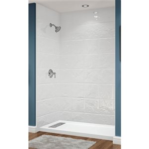 Avora Bath Euro Left Trench Drain 12x12 Tile White Acrylic Alcove Shower System 60 W x 36-in D x 96-in H