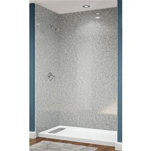 Douche en alcôve acrylique Avora Bath fini pierre argentée caniveau européen à gauche 60 l. x 36 p. x 96 po h.