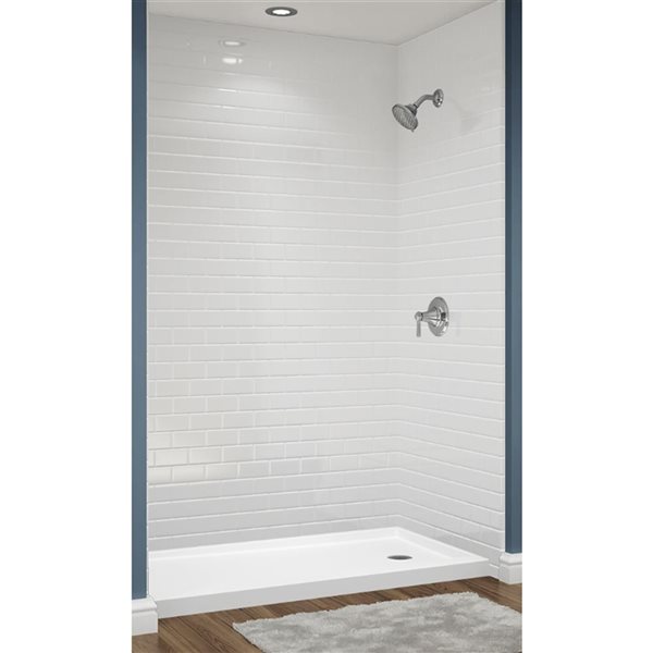 Murs de douche en alcôve Avora Bath en acrylique blanc carrelé 60 l. x 36 p. x 96 po h.